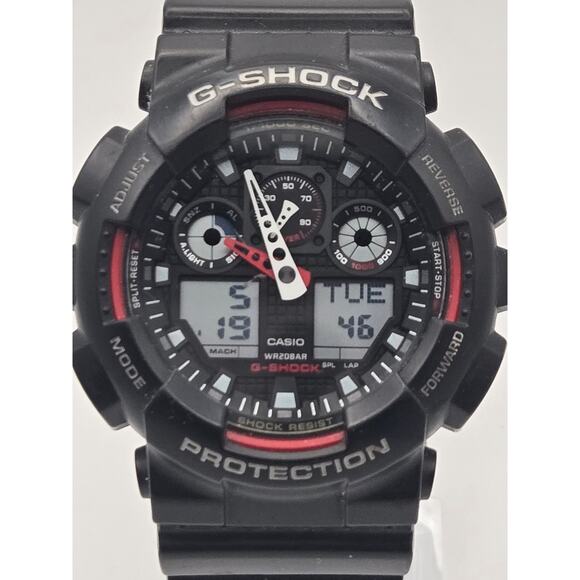 Casio G-Shock Watch GA-100-1A4 Matte Black Red Resin Analog Digital main image 4